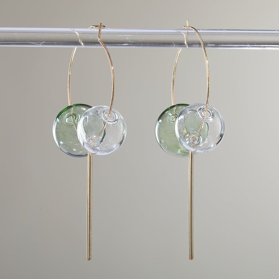 Murano Glass Green & Clear Bubble Hoop Earrings (Preorder)