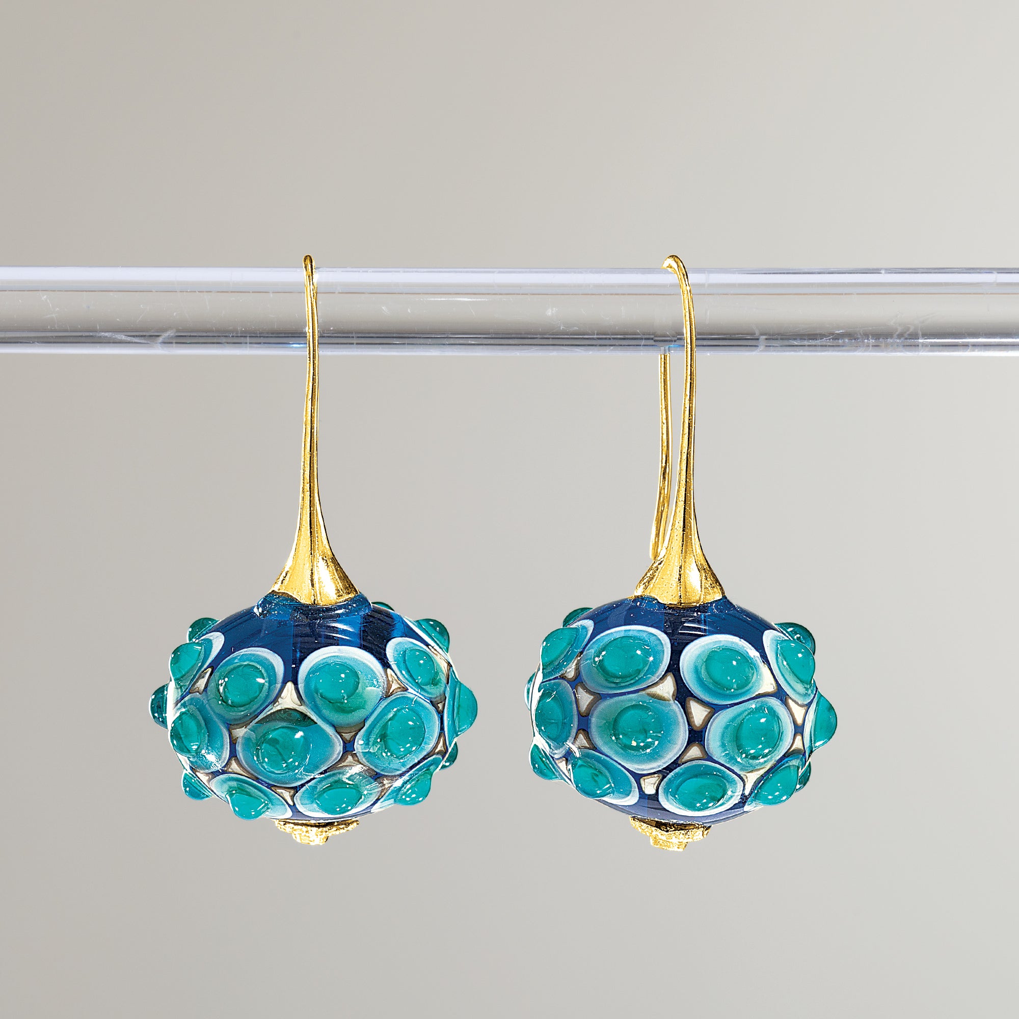 Murano Glass Blue & Green Layered Dots Earrings (Preorder)