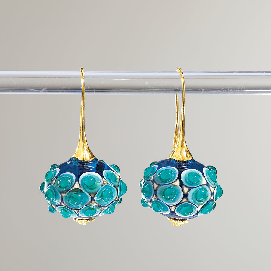 Murano Glass Blue & Green Layered Dots Earrings (Preorder)