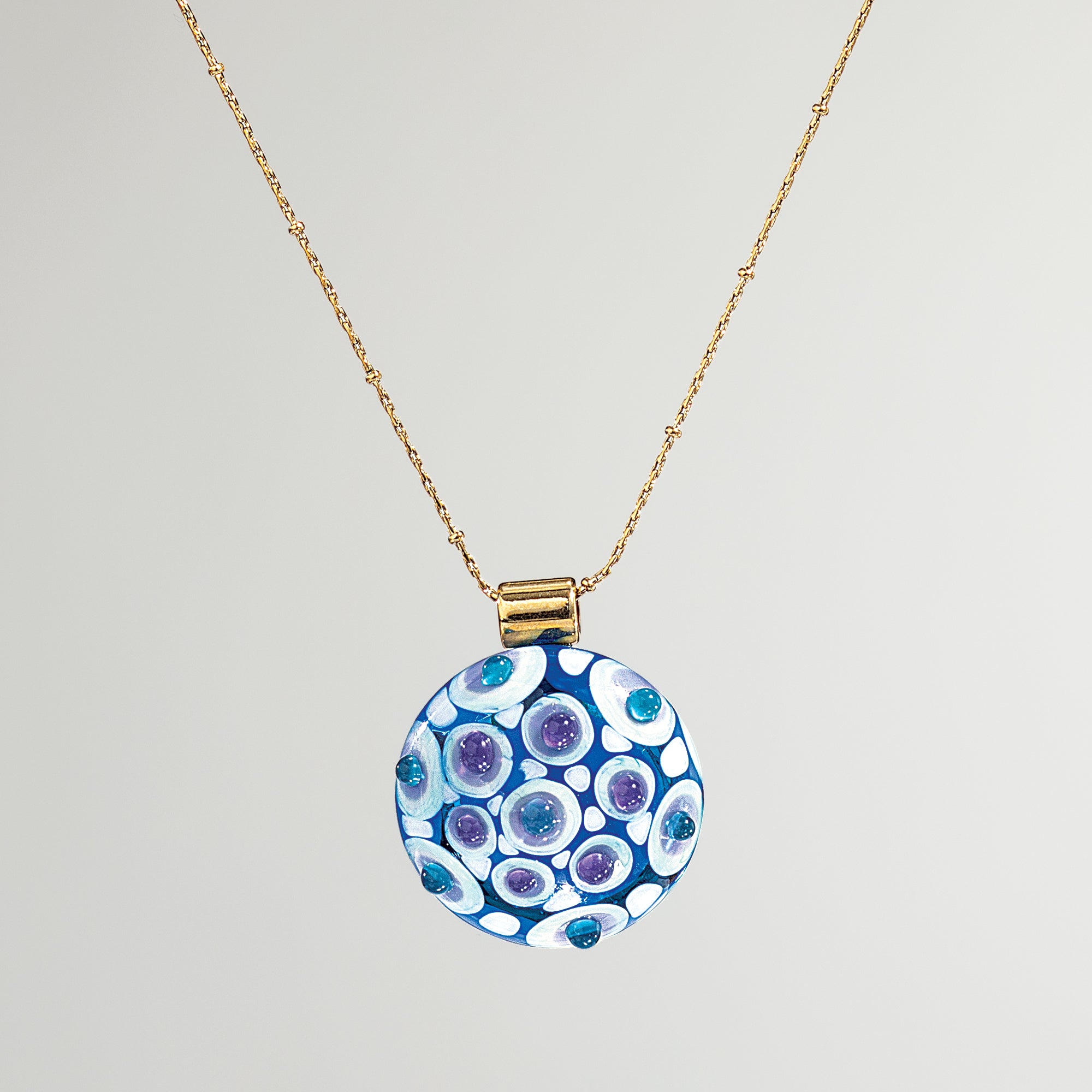 Murano Glass Green & White Layered Dots Pendant Necklace (Preorder)