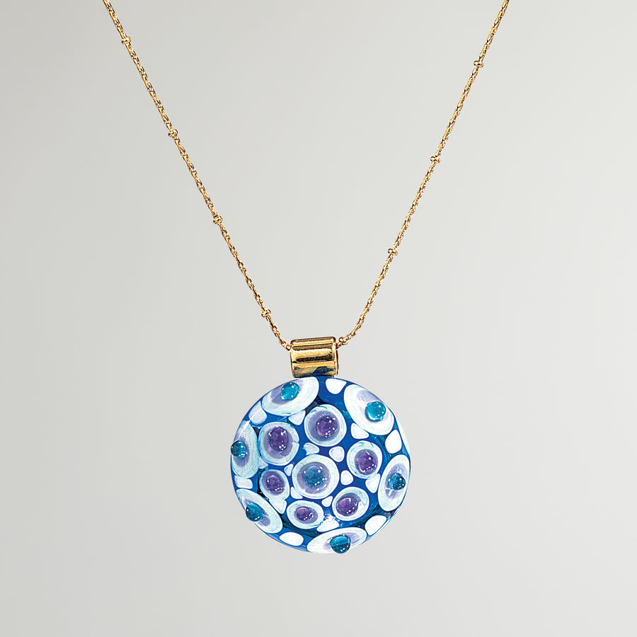 Murano Glass Green & White Layered Dots Pendant Necklace (Preorder)