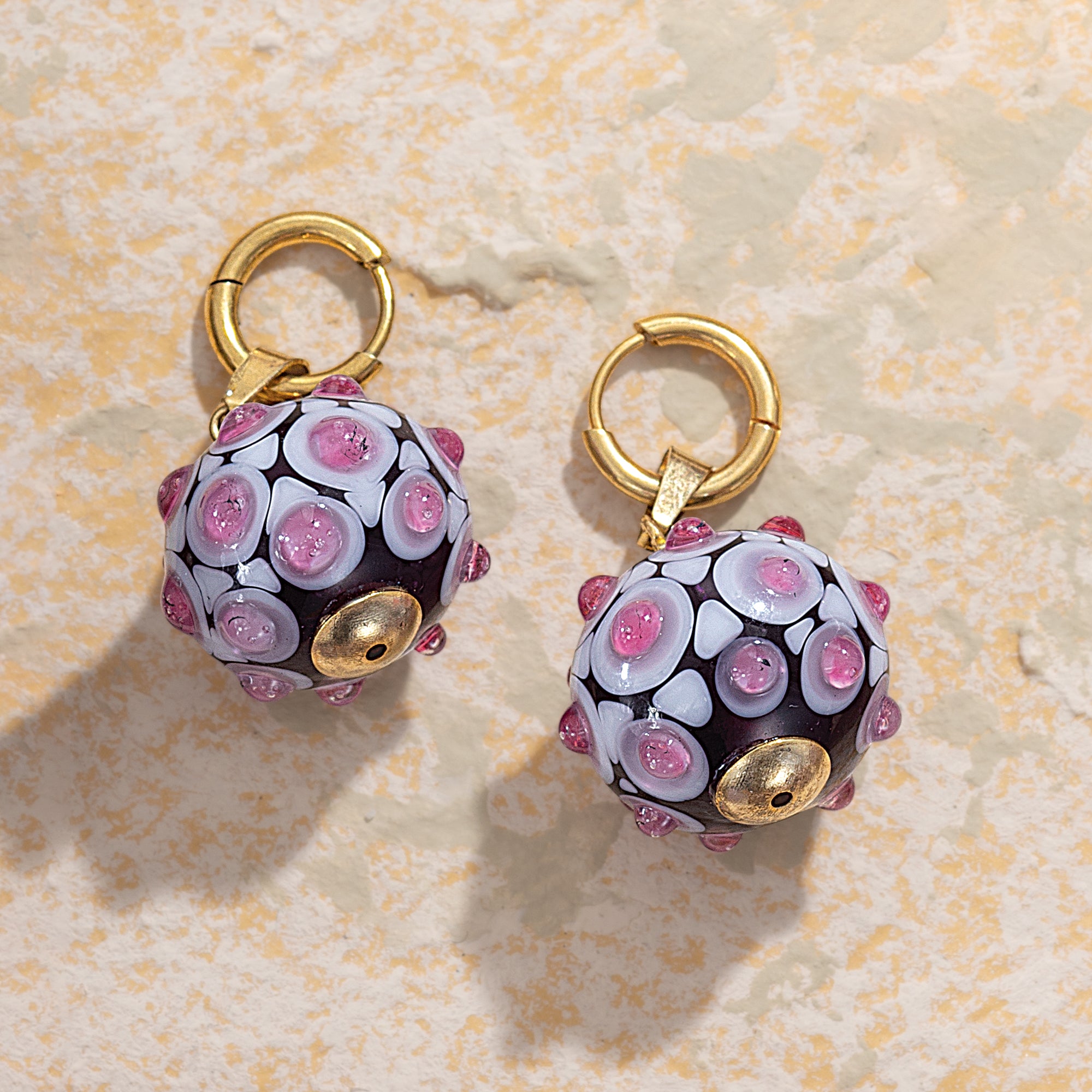 Murano Glass Plum & Mauve Layered Dot Earrings (Preorder)