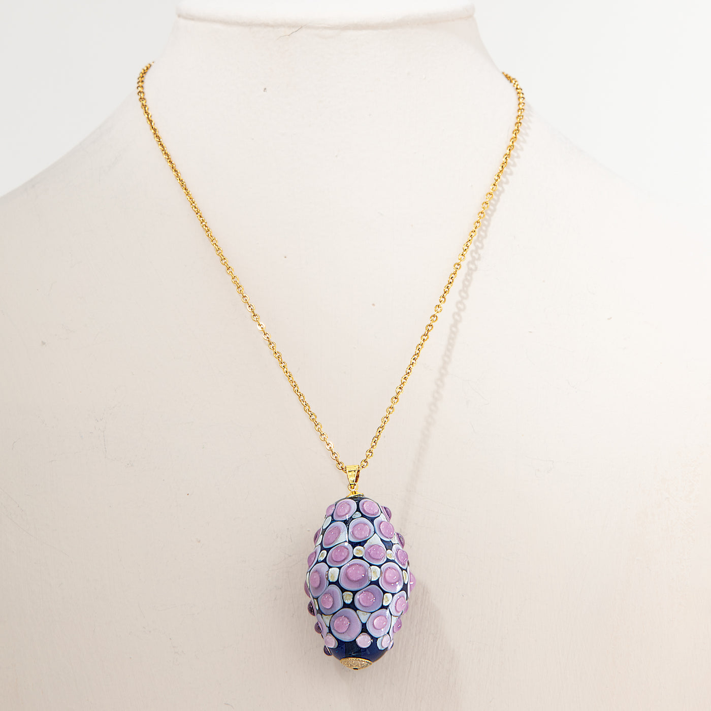 Murano Glass Plum & Mauve Cabochon Dots Tube Pendant Necklace (Preorder)