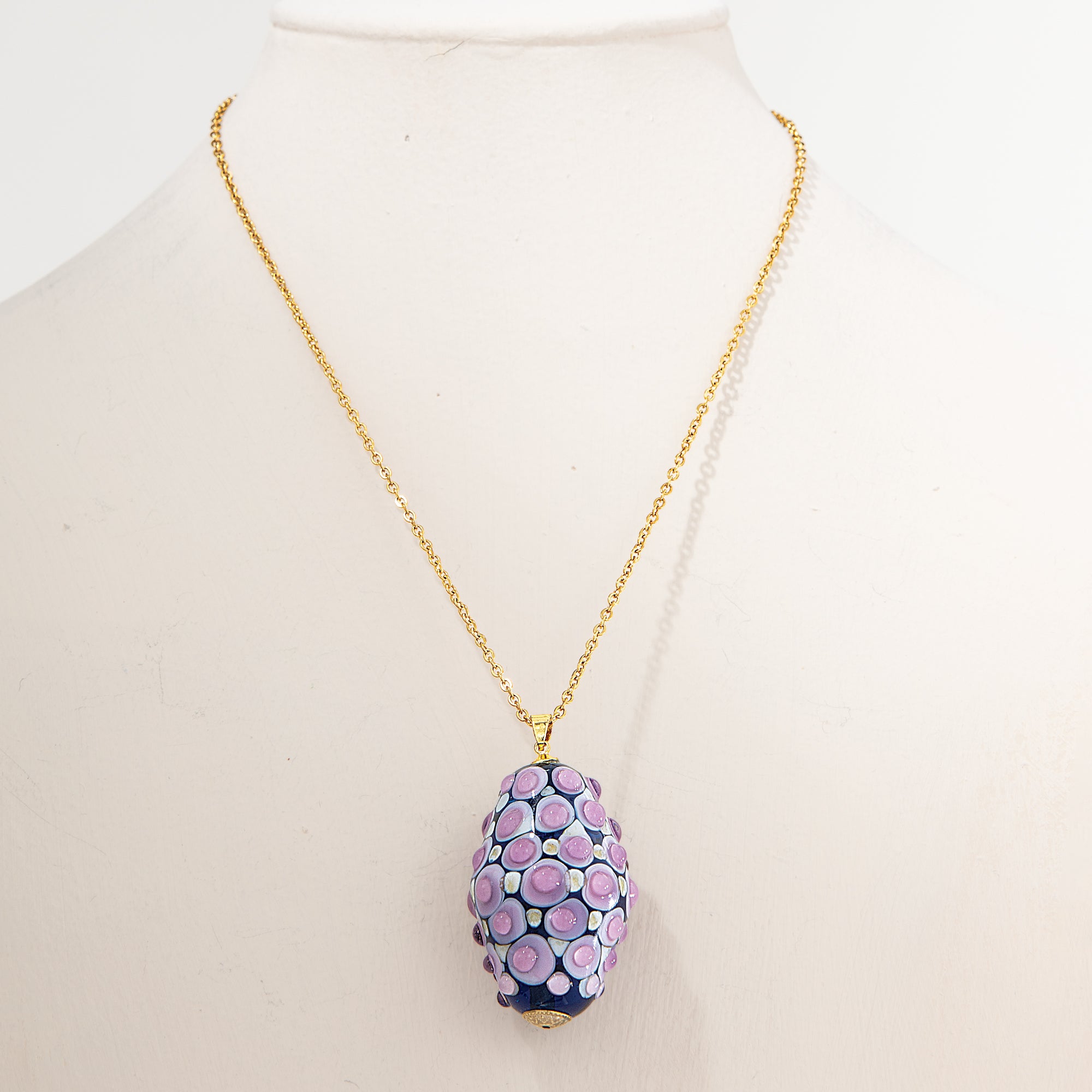 Murano Glass Plum & Mauve Cabochon Dots Tube Pendant Necklace (Preorder)