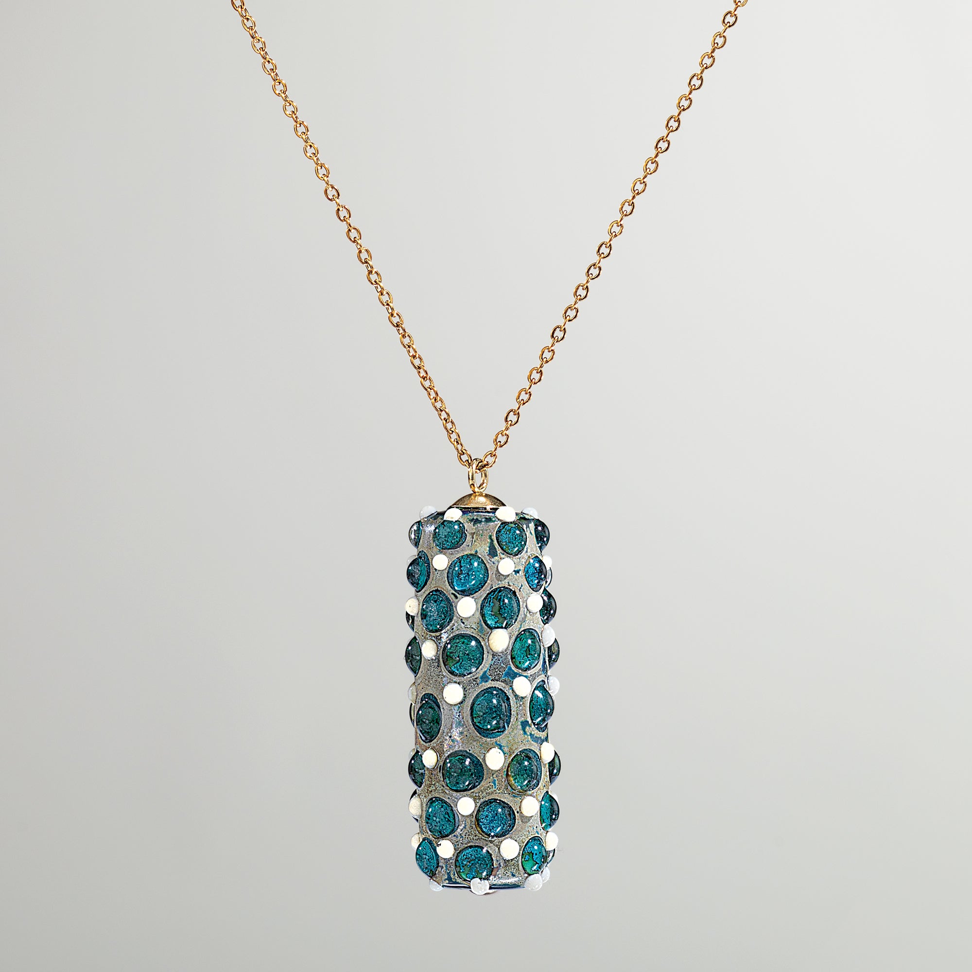 Murano Glass Cabochon Dots Tube Pendant Necklace (Preorder)
