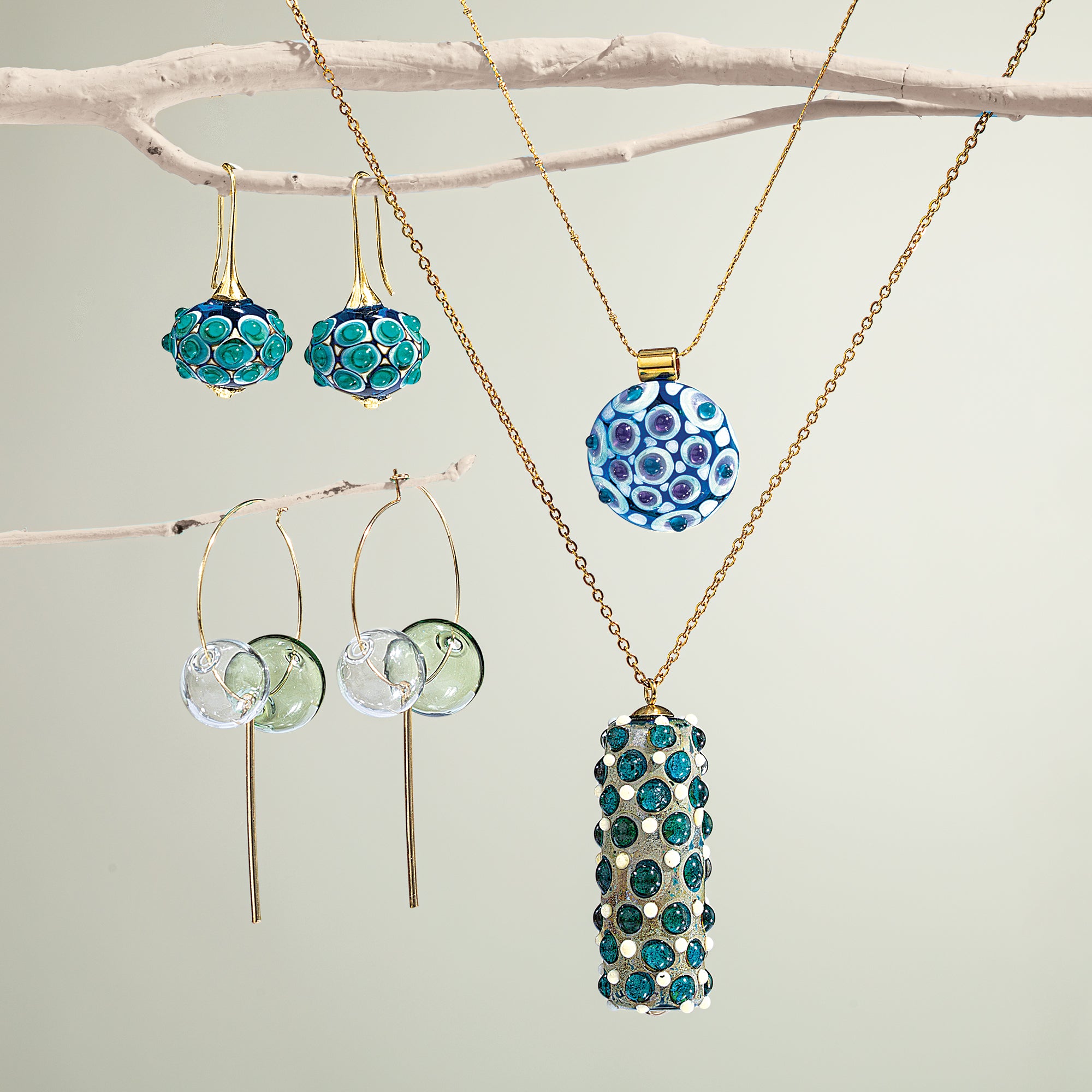 Murano Glass Cabochon Dots Tube Pendant Necklace (Preorder)