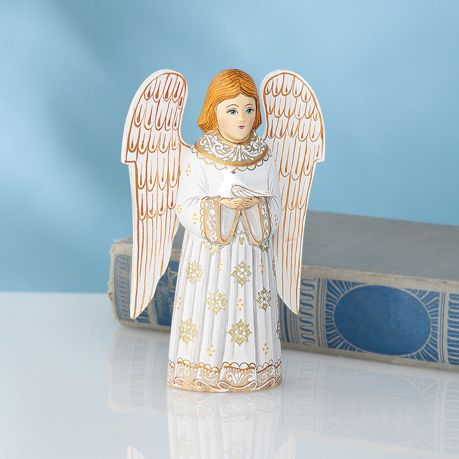 Hand-Carved White & Gold Russian Angel