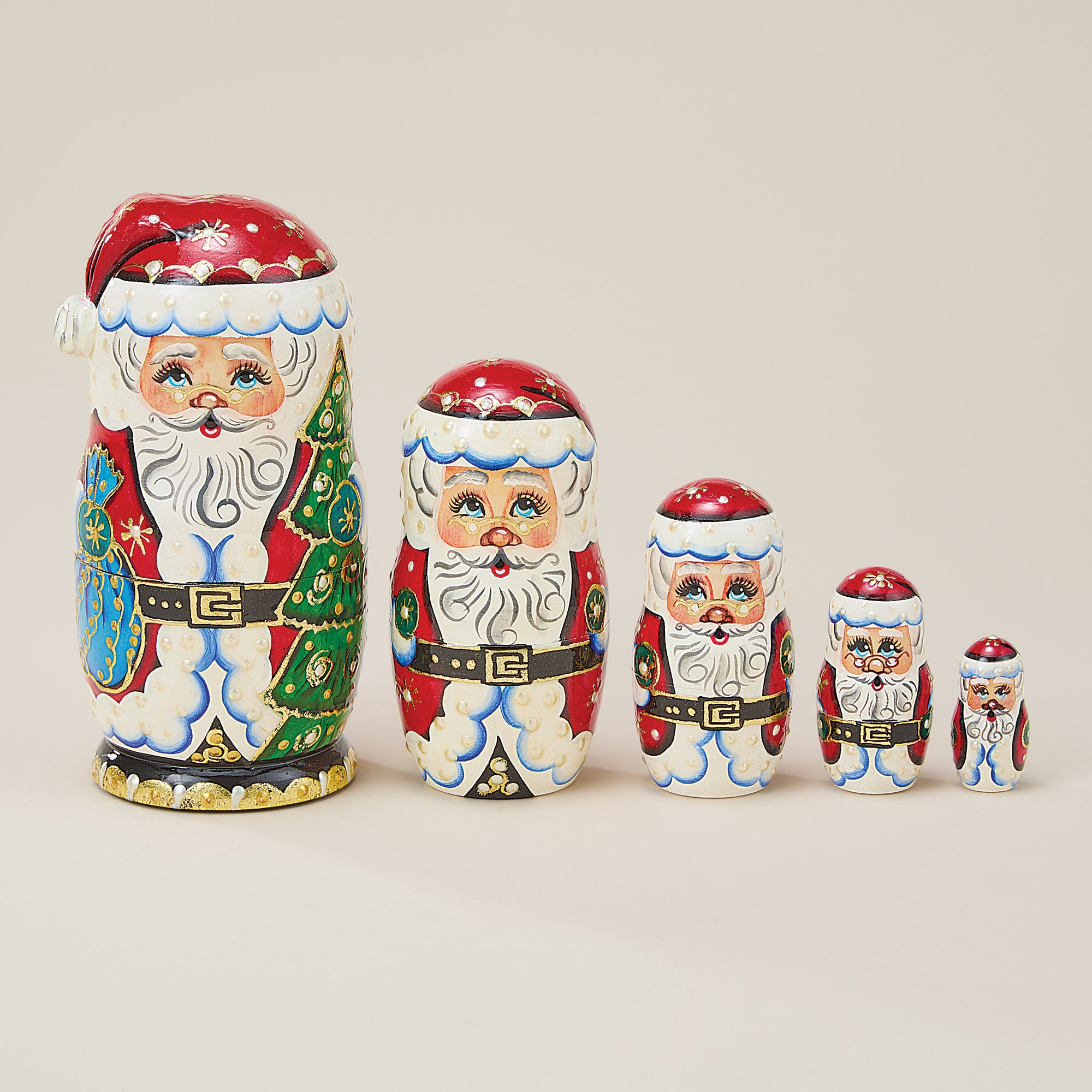 Hand-Carved Wood Santa Nesting Dolls Set of 5