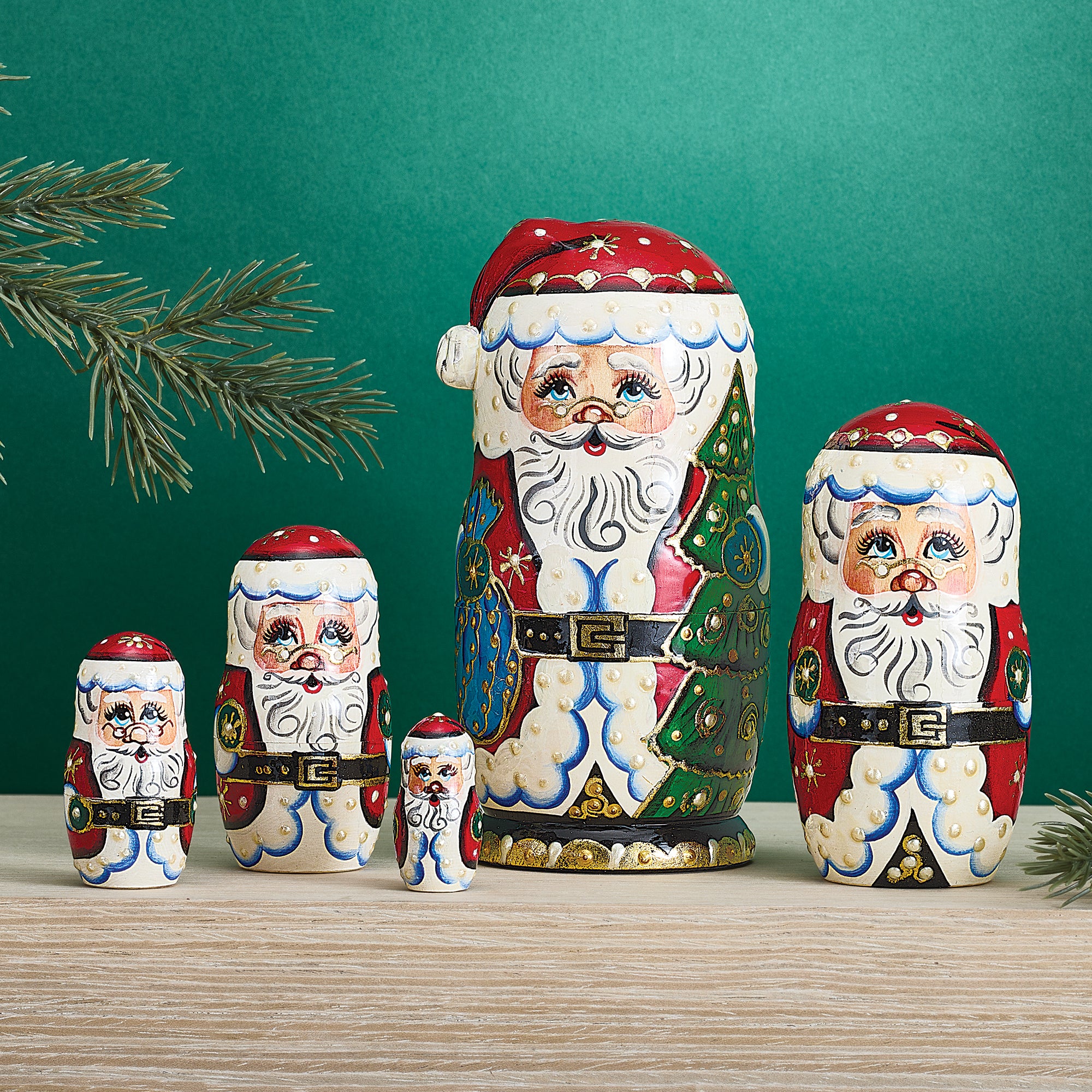 Hand-Carved Wood Santa Nesting Dolls Set of 5