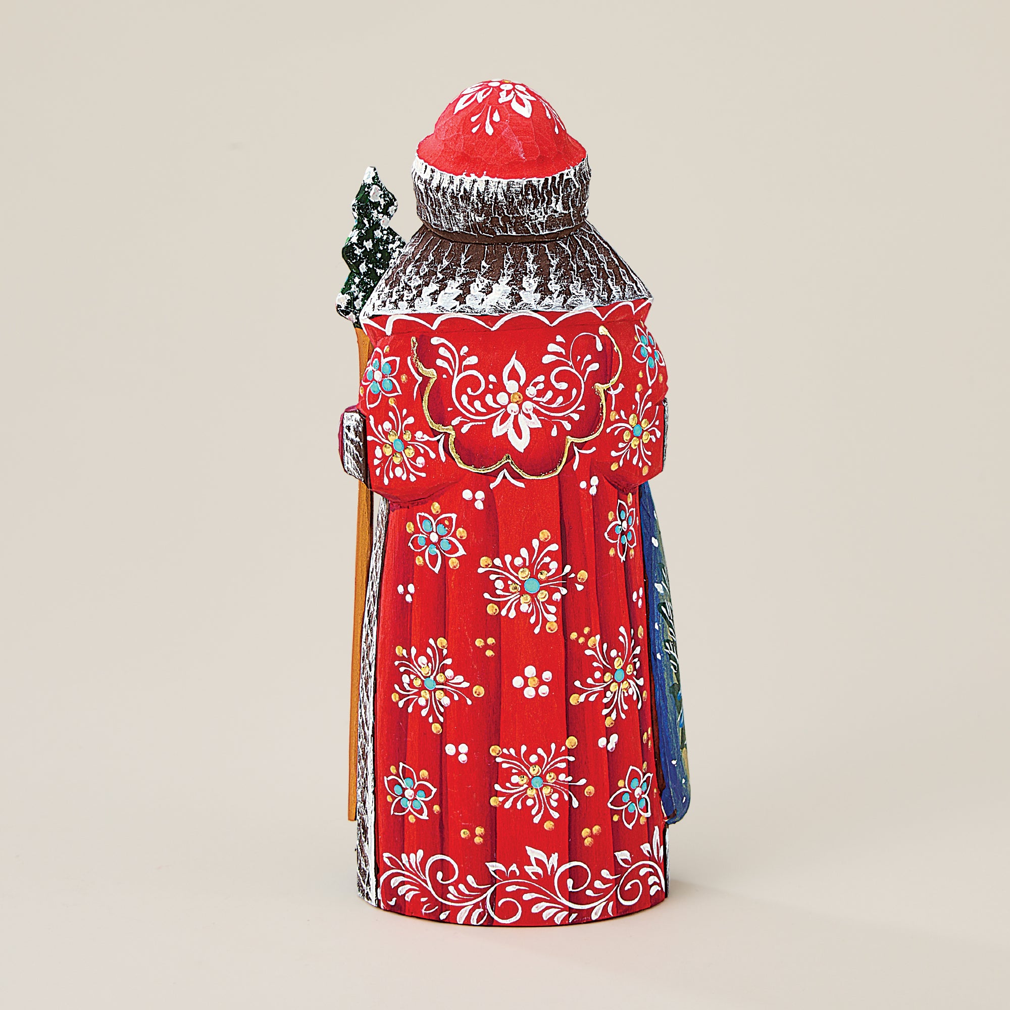 Hand-Carved Wood Santa Figurine with Troika