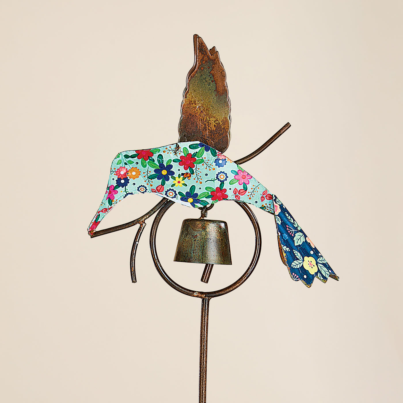 Hand-Cut Floral Hummingbird Garden Stake (Preorder)