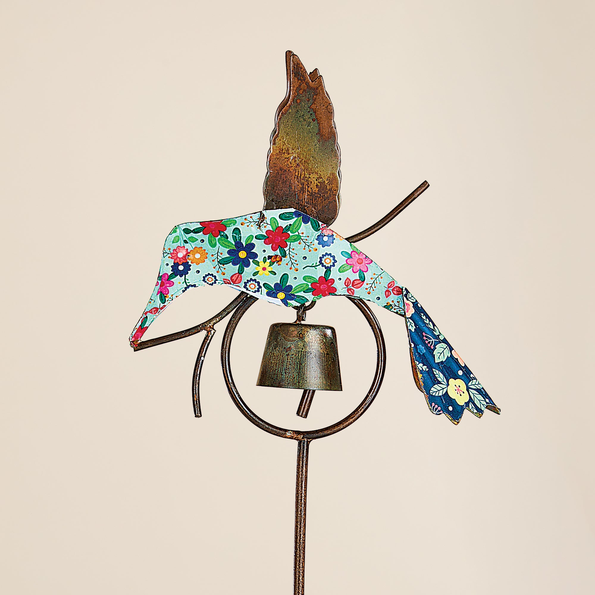 Hand-Cut Floral Hummingbird Garden Stake (Preorder)