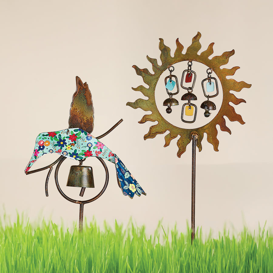 Hand-Cut Floral Hummingbird Garden Stake (Preorder)