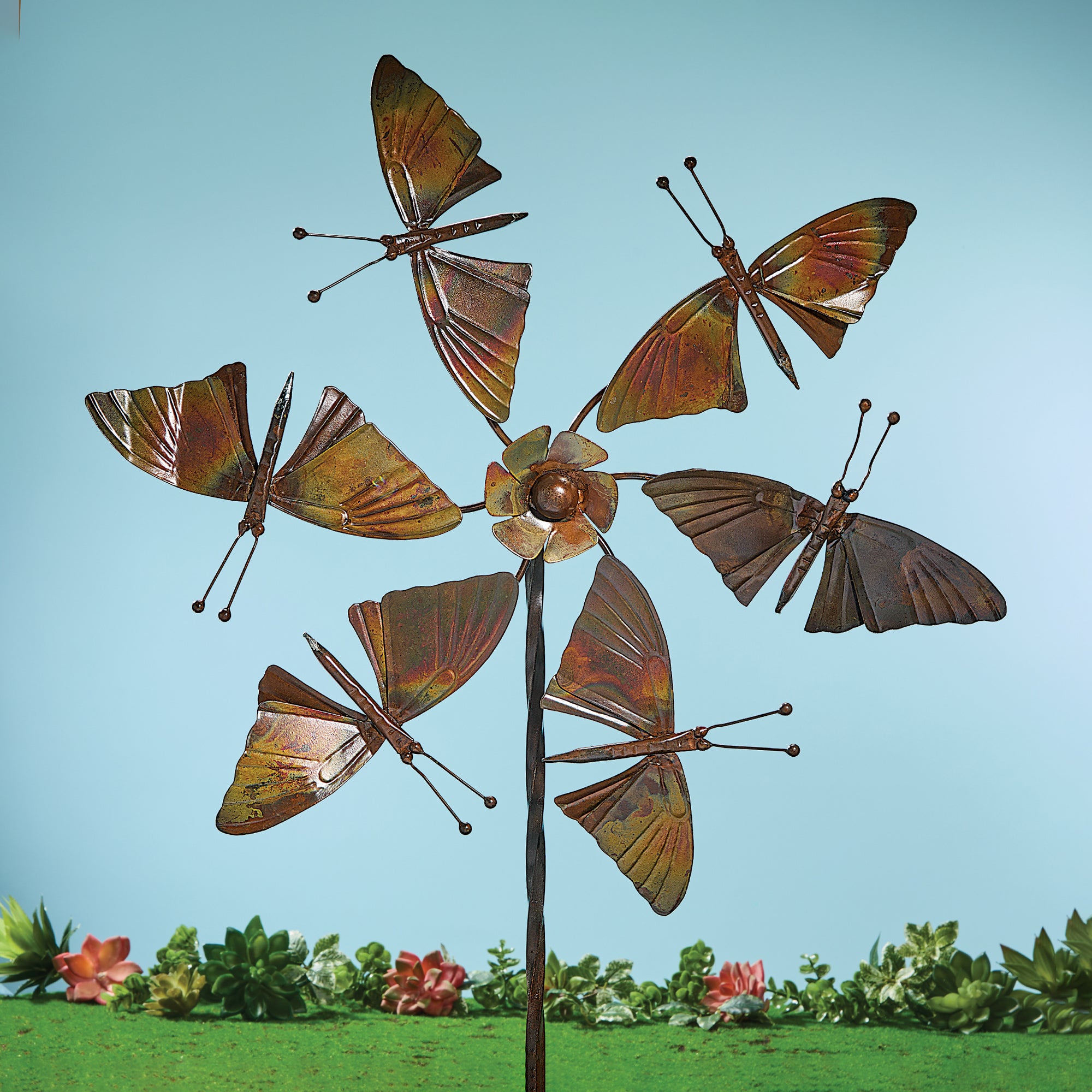 Flamed Copper Butterfly Wind Spinner