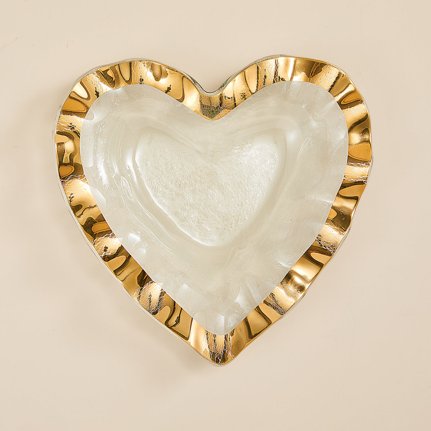 Gold Ruffled Edge Glass Heart Bowl