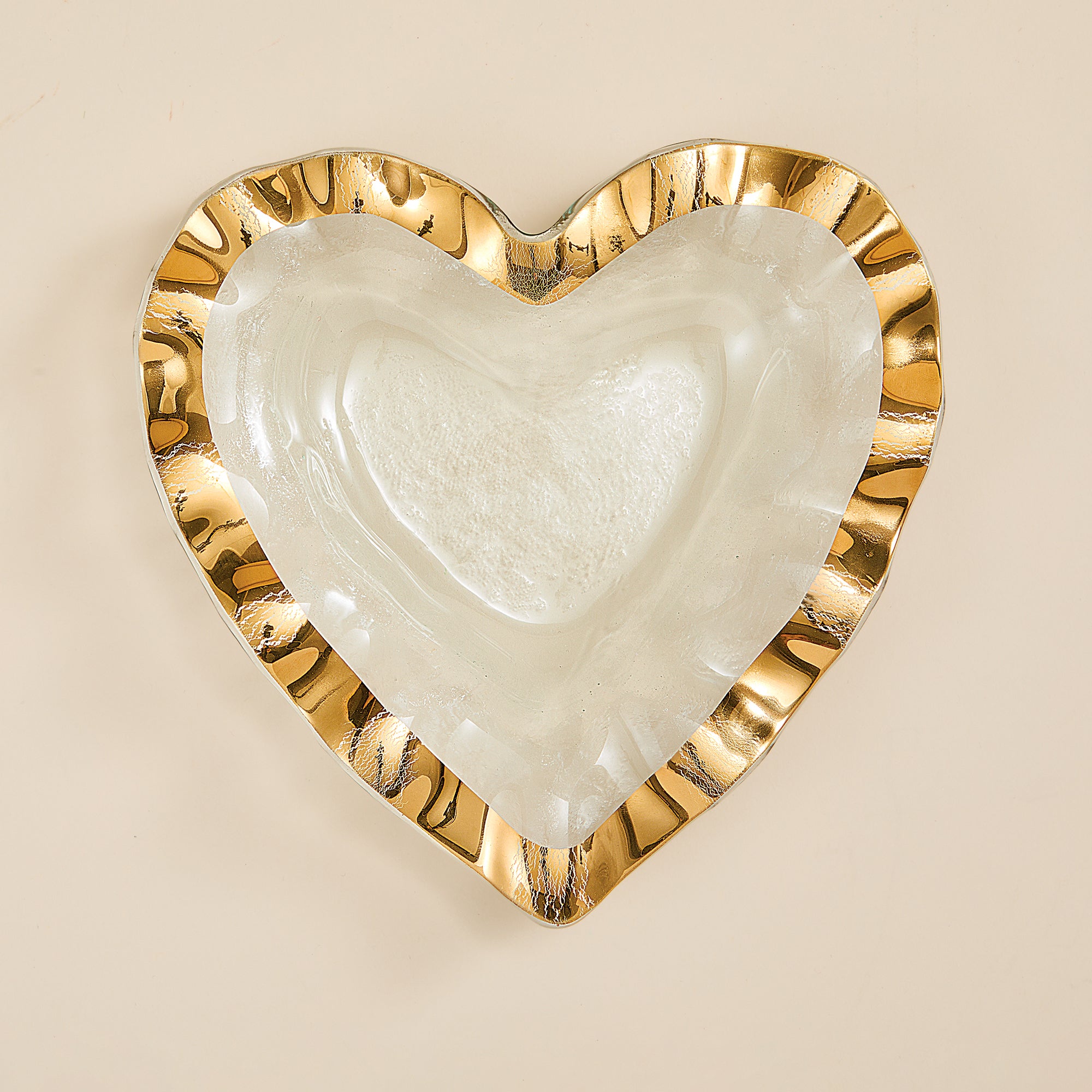 Gold Ruffled Edge Glass Heart Bowl