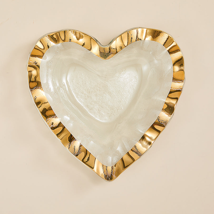 Gold Ruffled Edge Glass Heart Bowl