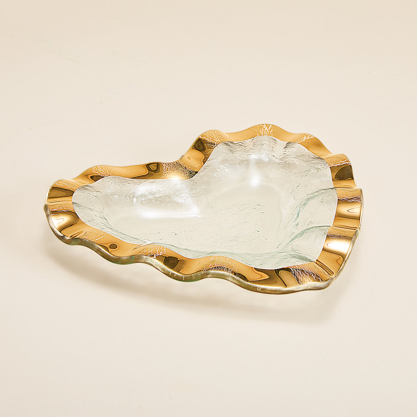 Gold Ruffled Edge Glass Heart Bowl