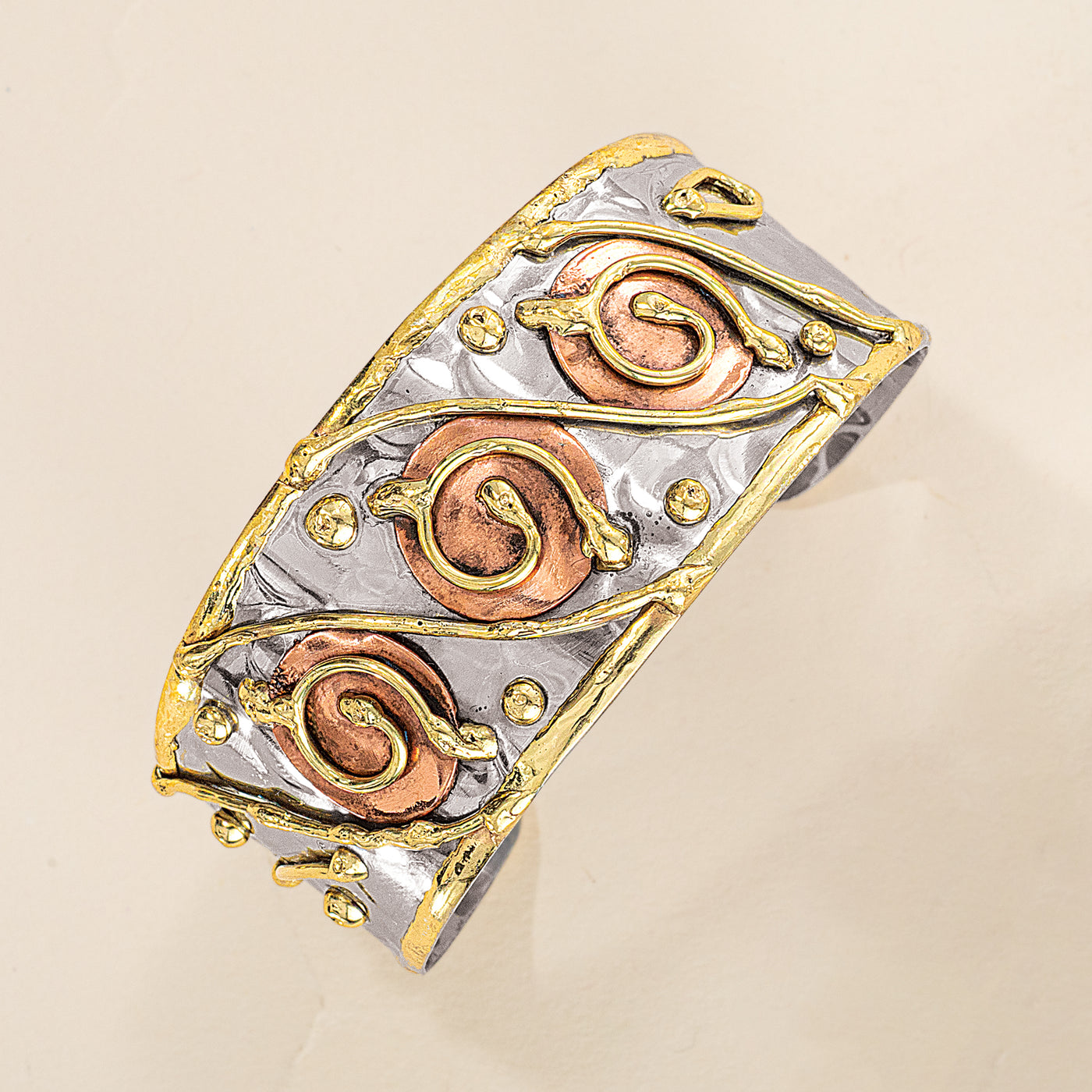 Mixed Metal Circles & Swirls Cuff