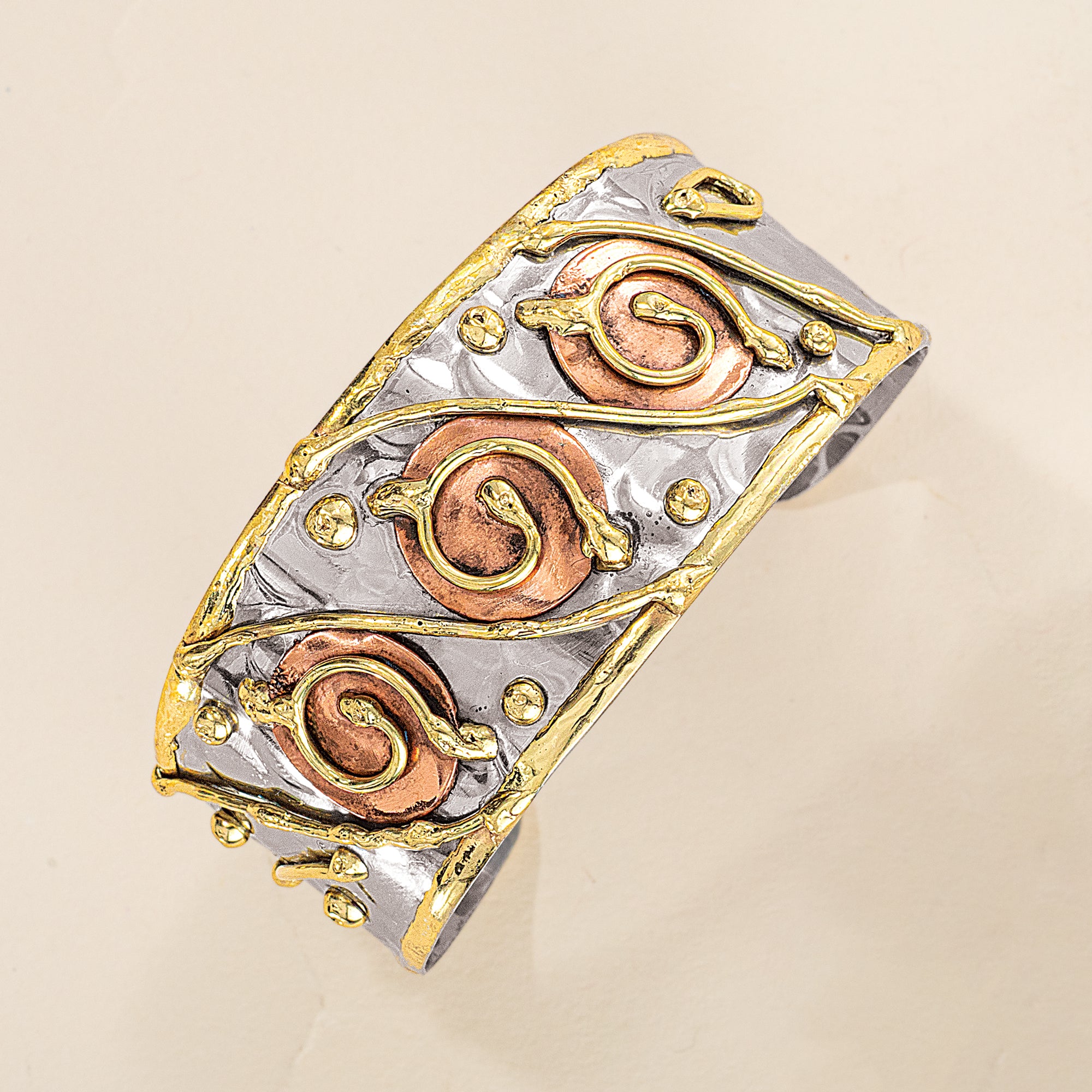 Mixed Metal Circles & Swirls Cuff