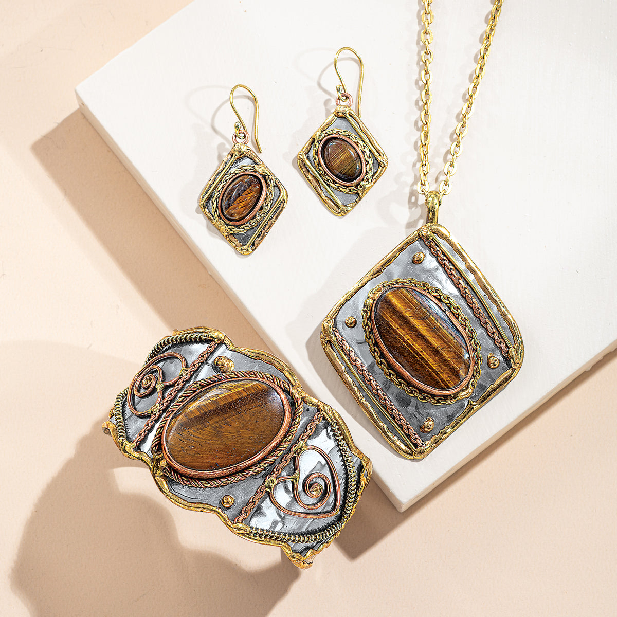 Mixed Metals Tiger's Eye Earrings