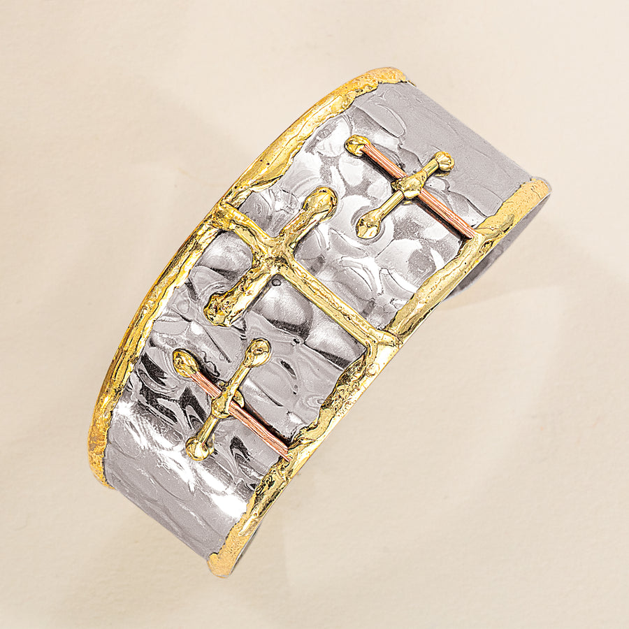 Mixed Metal Cross Trio Cuff