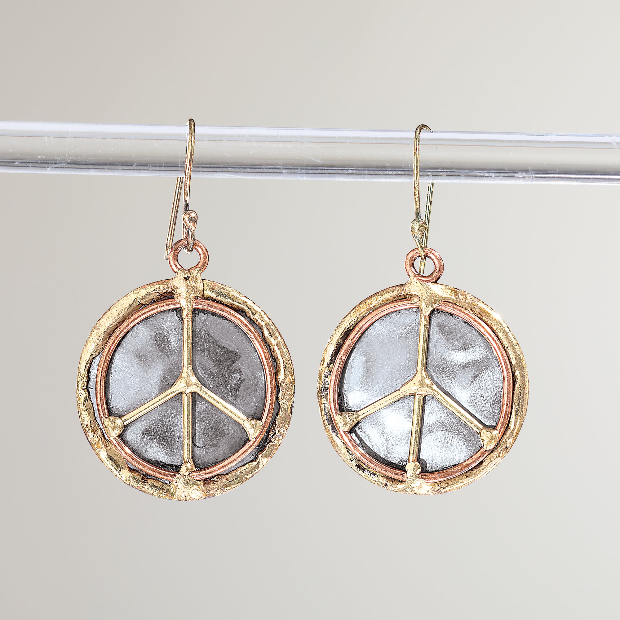Mixed Metal Peace Sign Earrings