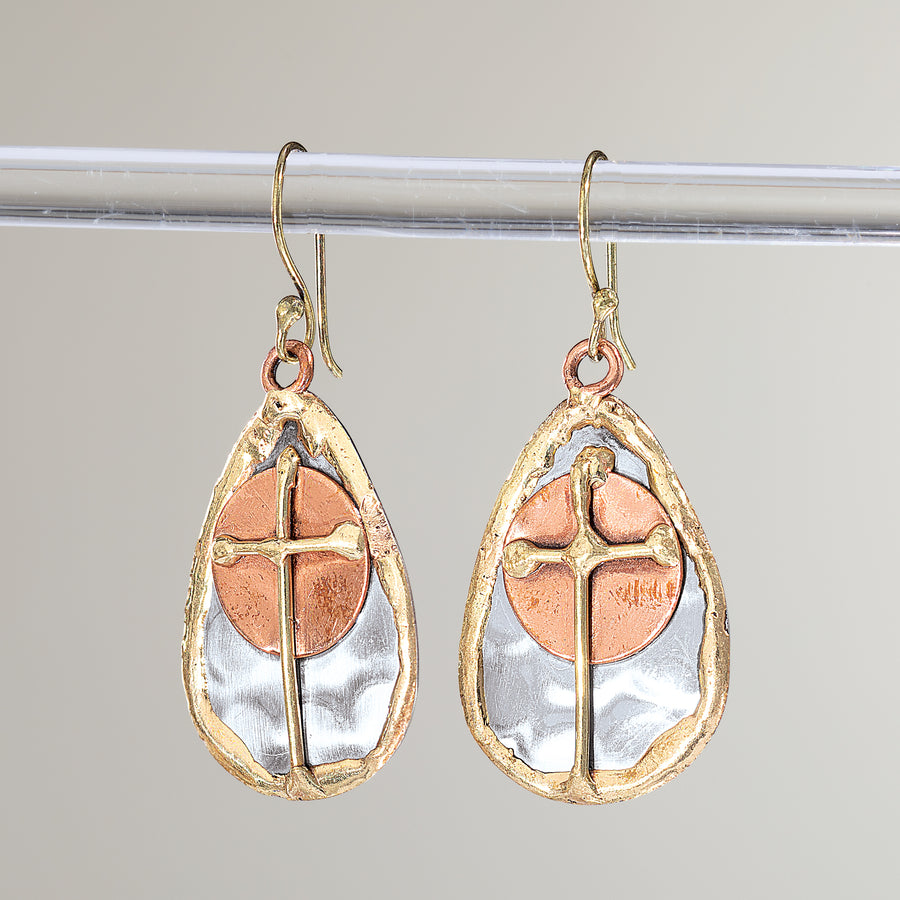 Mixed Metal Cross Earrings