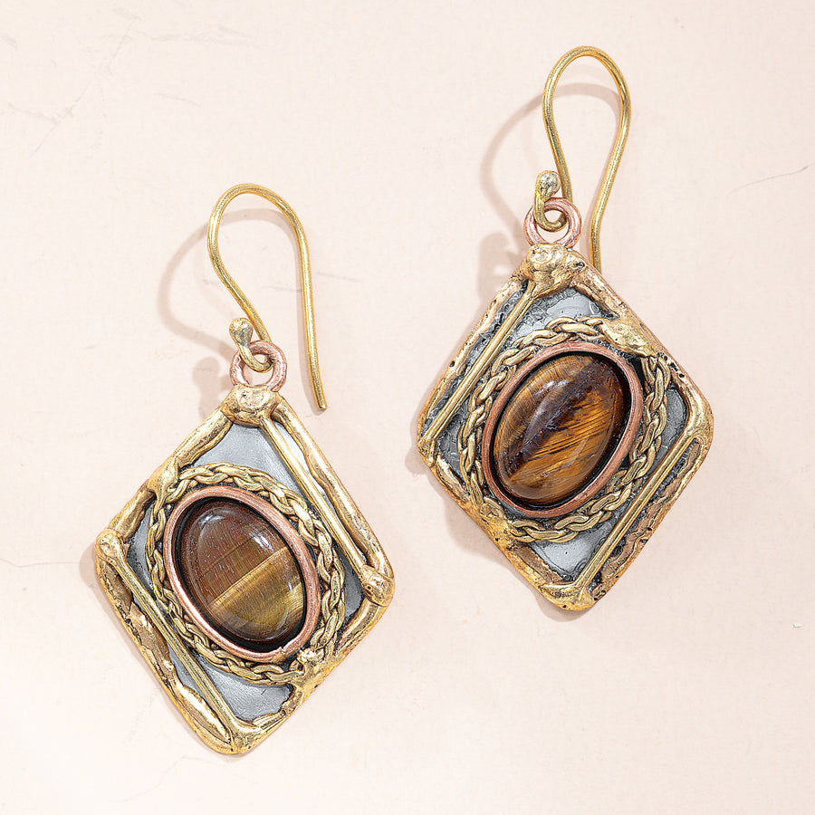 Mixed Metals Tiger's Eye Earrings