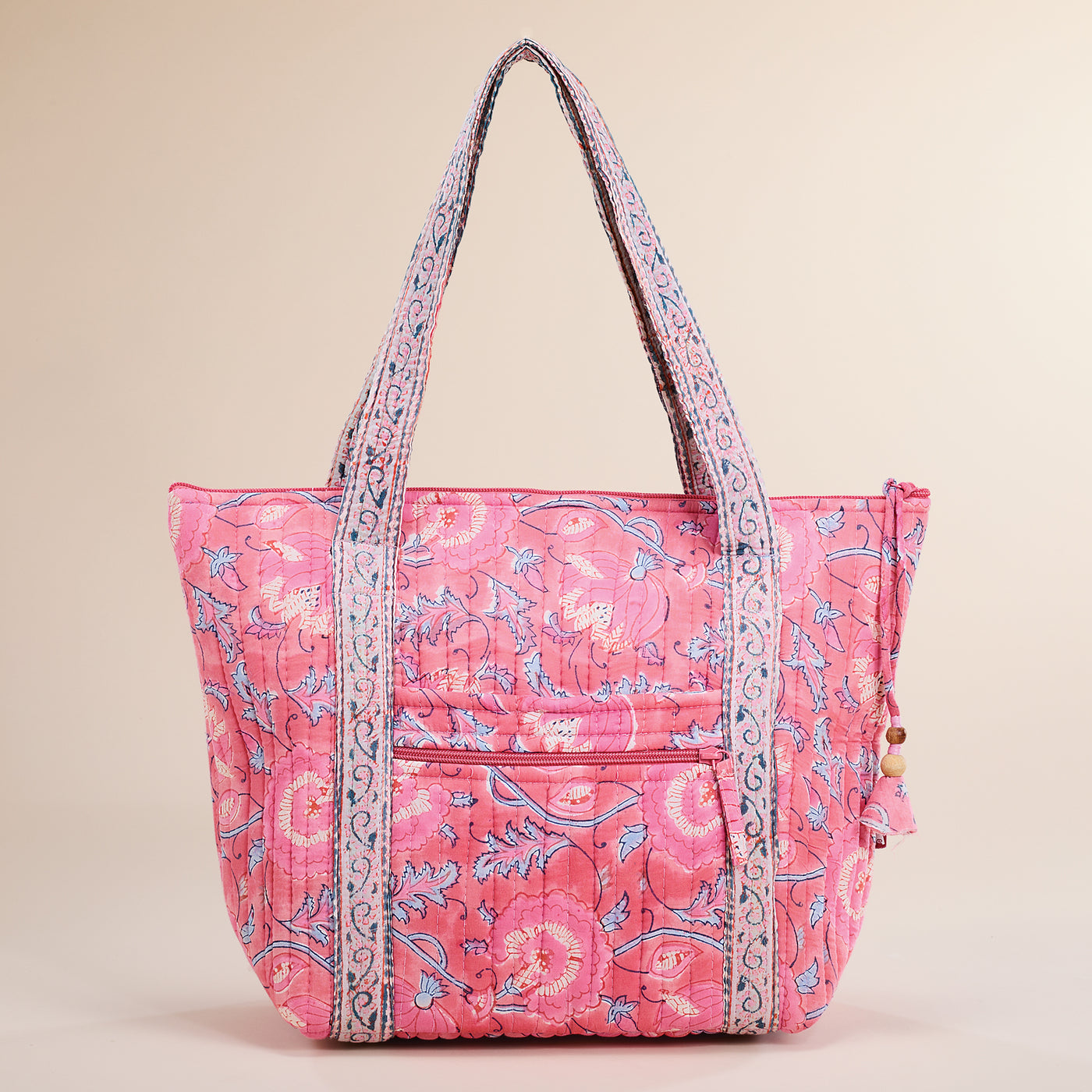 Blooming Garden Pink Peonies Quilted Tote