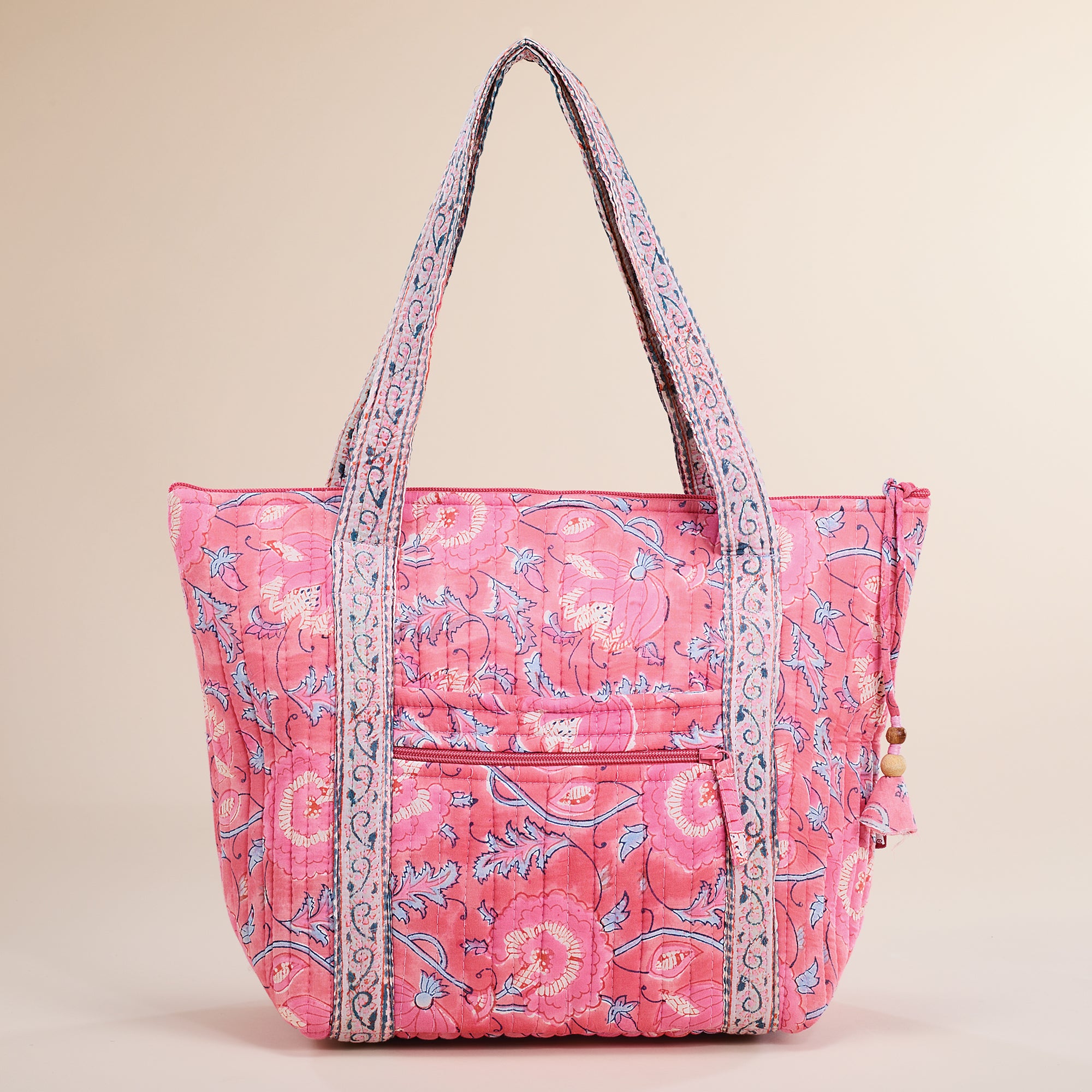 Blooming Garden Pink Peonies Quilted Tote