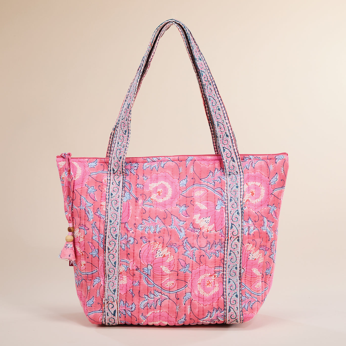 Blooming Garden Pink Peonies Quilted Tote