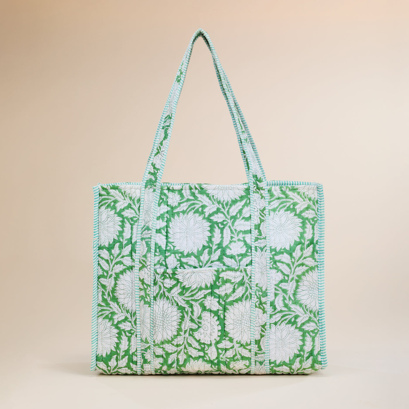 Blooming Garden Teal Dahlias Quilted Tote