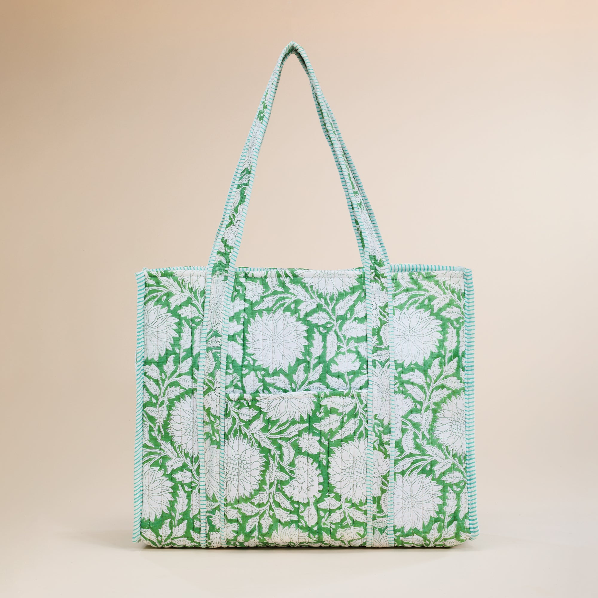 Blooming Garden Teal Dahlias Quilted Tote