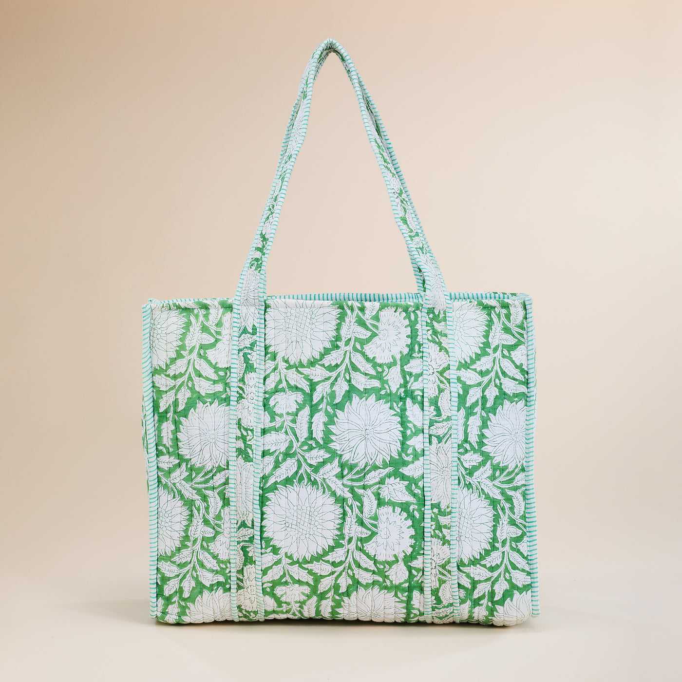 Blooming Garden Teal Dahlias Quilted Tote