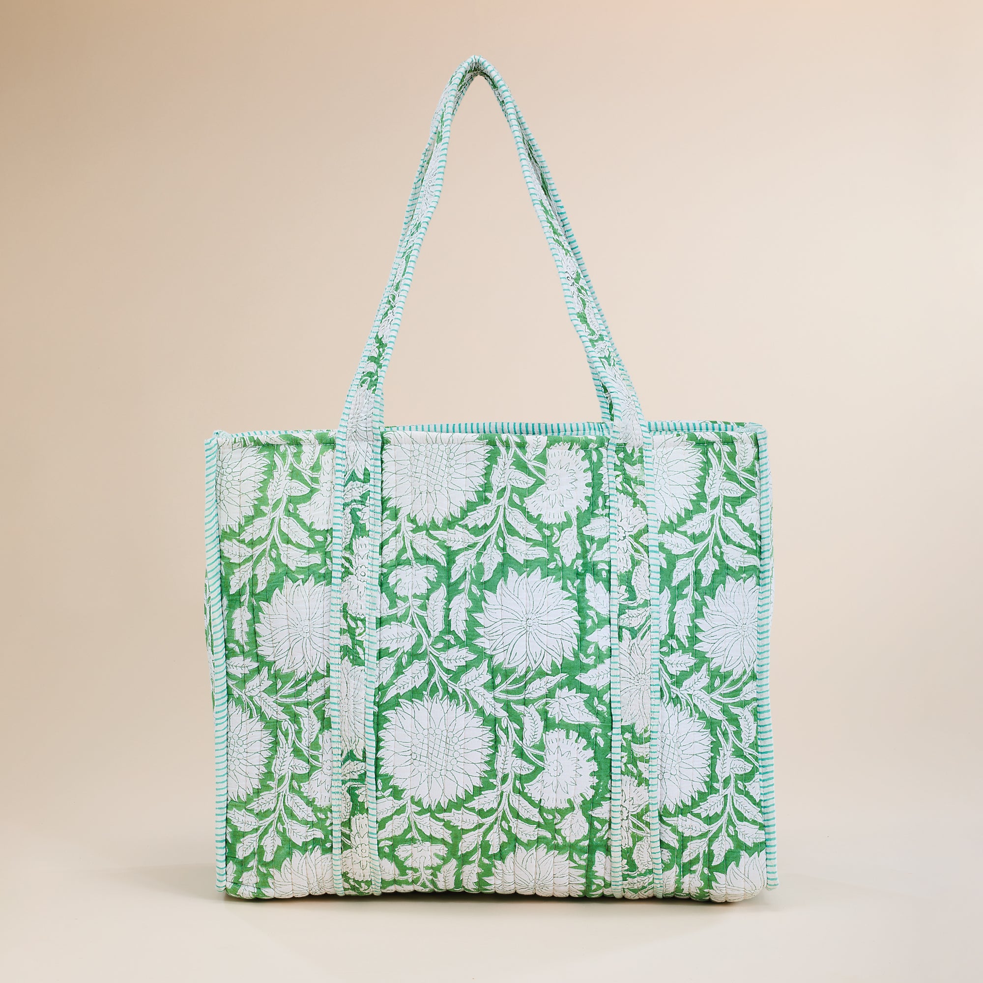 Blooming Garden Teal Dahlias Quilted Tote