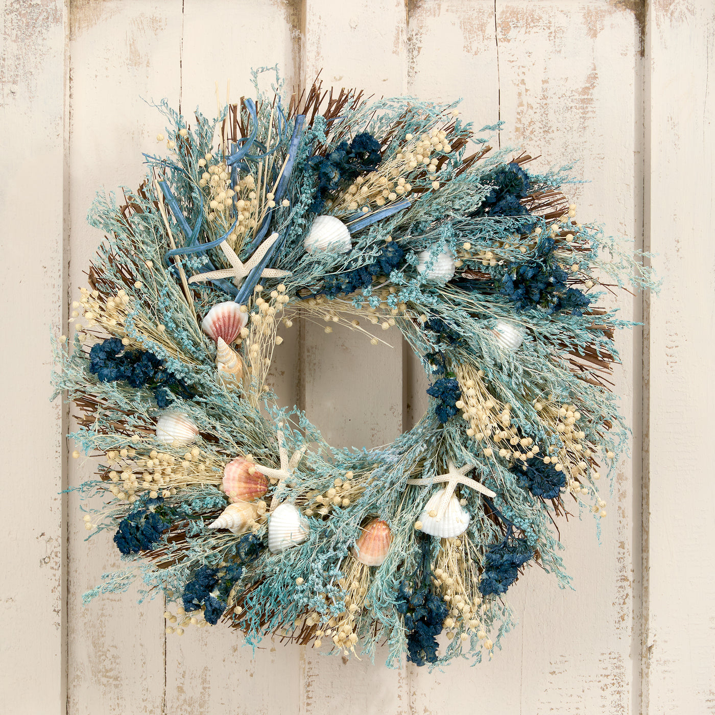 Coastal Blues Shell Wreath