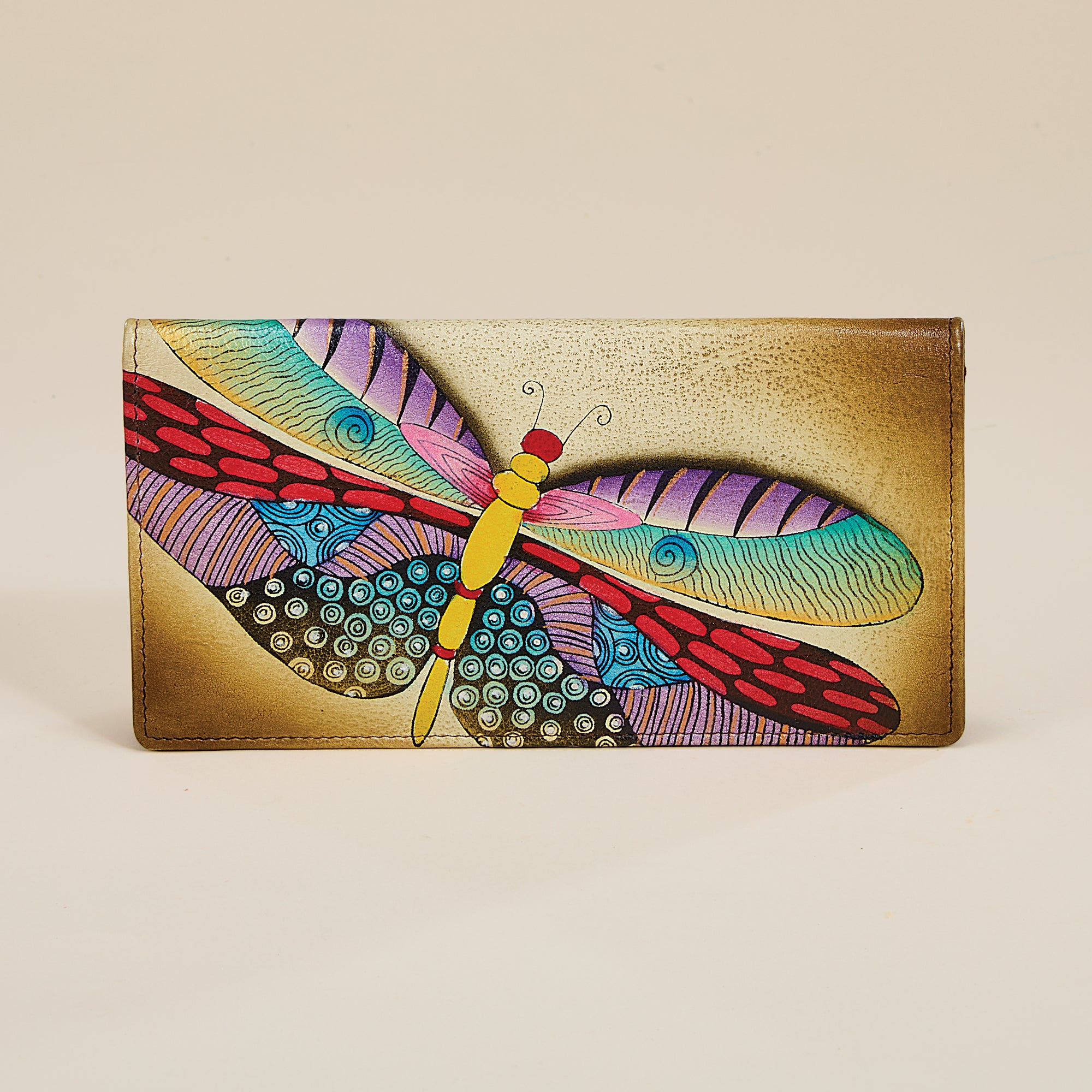 Hand-Painted Rainbow Dragonfly Wallet