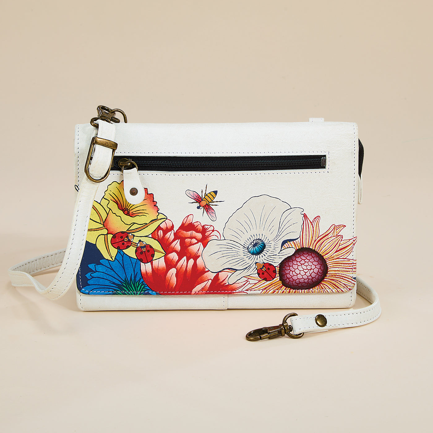 Hand-Painted Multicolor Floral Leather Wallet