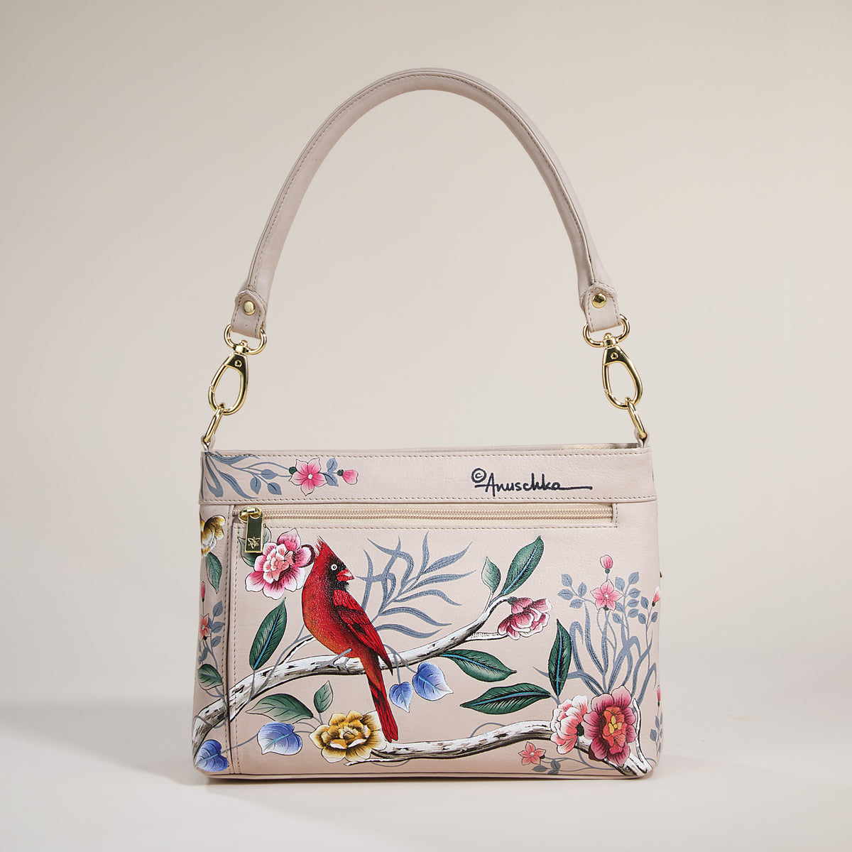 Hand-Painted Winged Warblers Leather Crossbody Bag