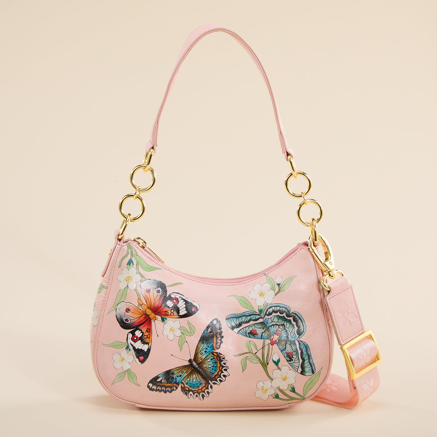Hand-Painted Butterflies & Begonias Hobo Bag