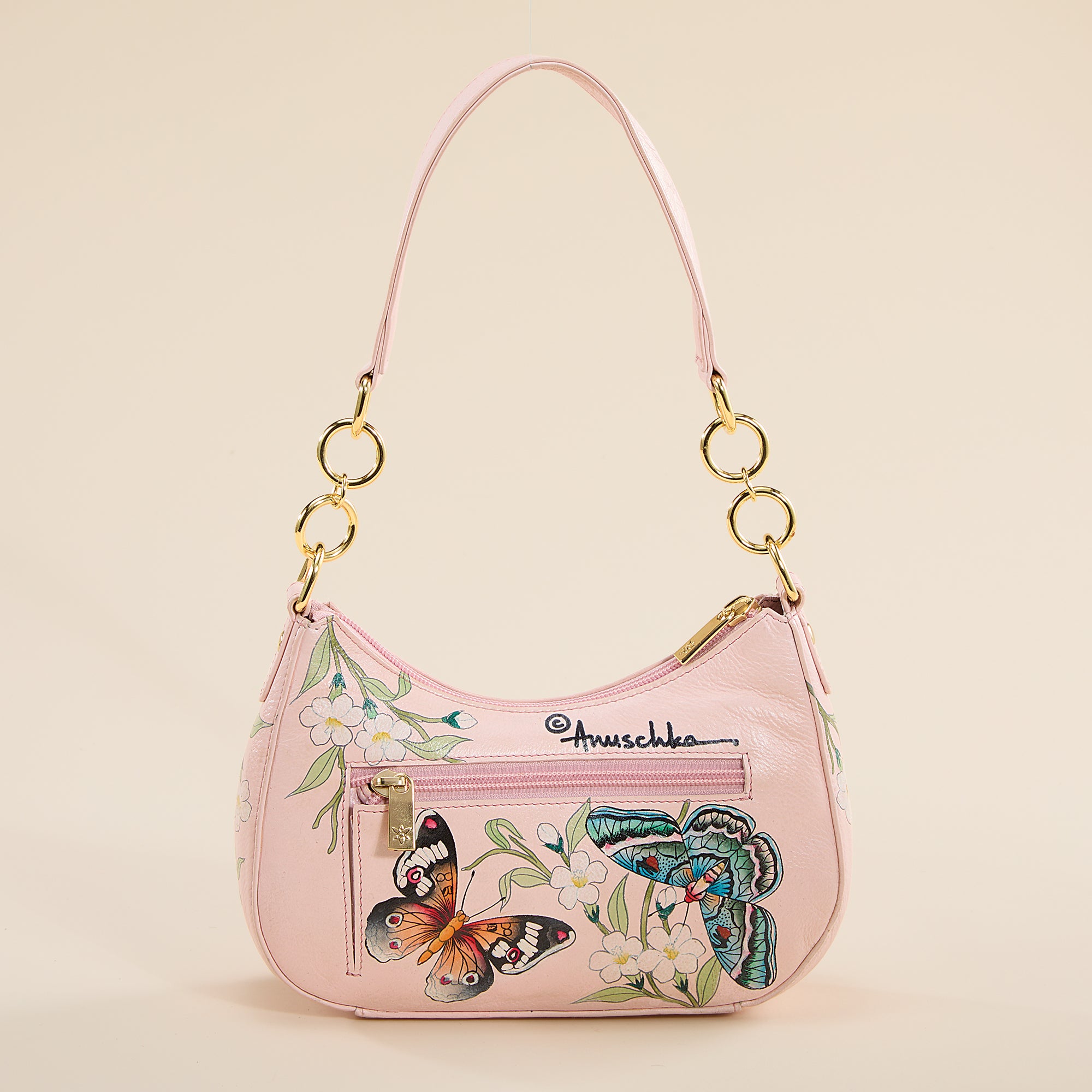 Hand-Painted Butterflies & Begonias Hobo Bag