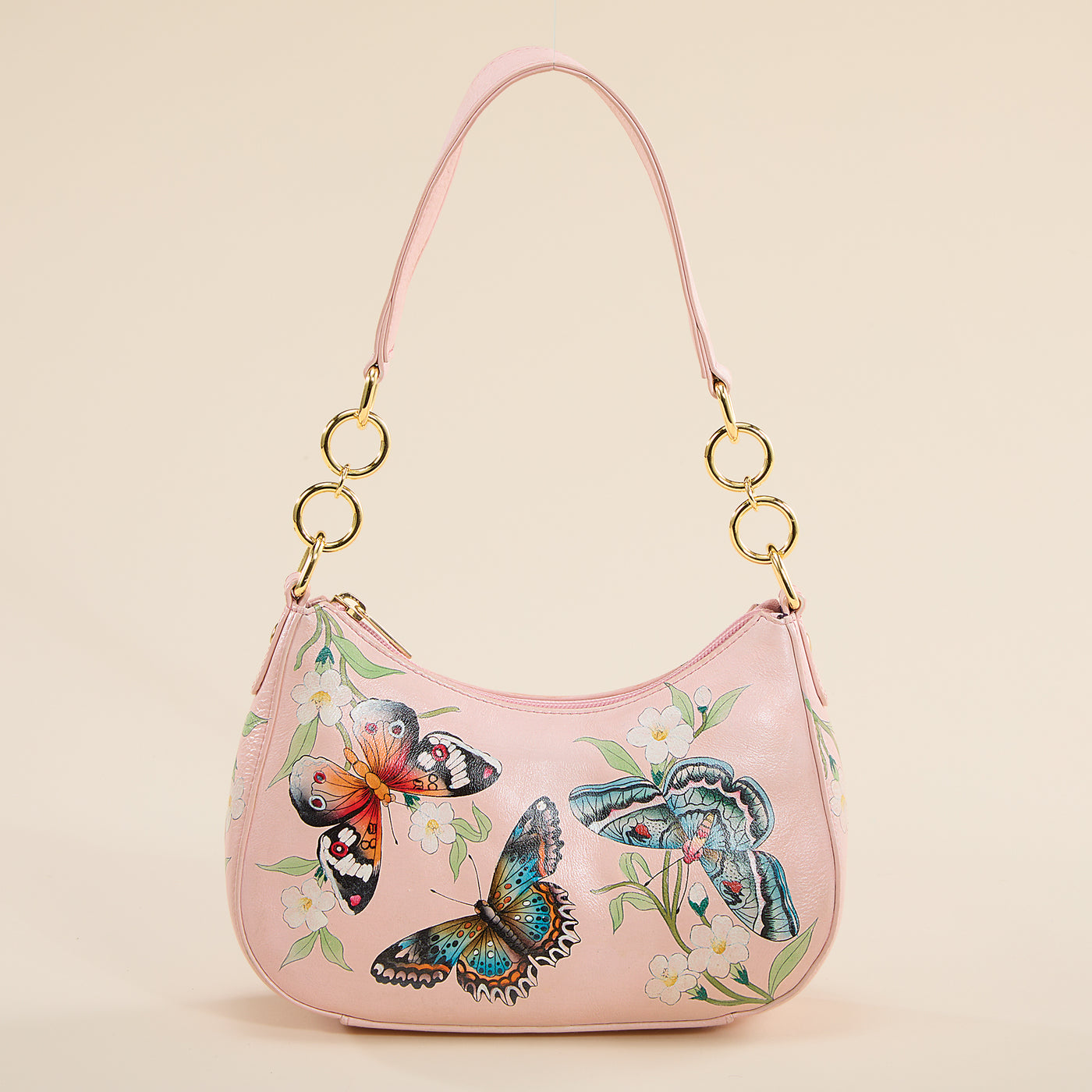 Hand-Painted Butterflies & Begonias Hobo Bag