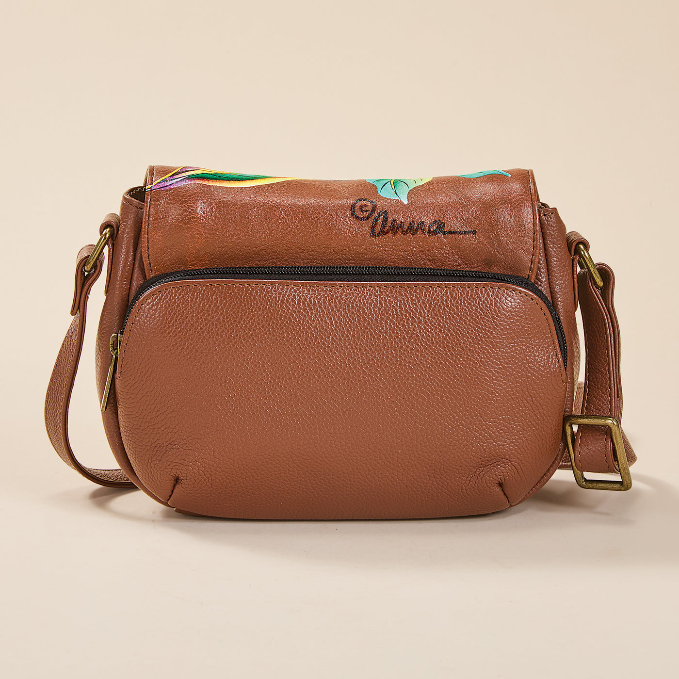 Hand-Painted Finch in the Flowers Leather Crossbody (Preorder)