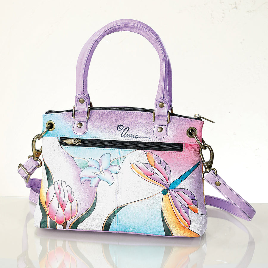 Hand-Painted Stained Glass Dragonfly Satchel