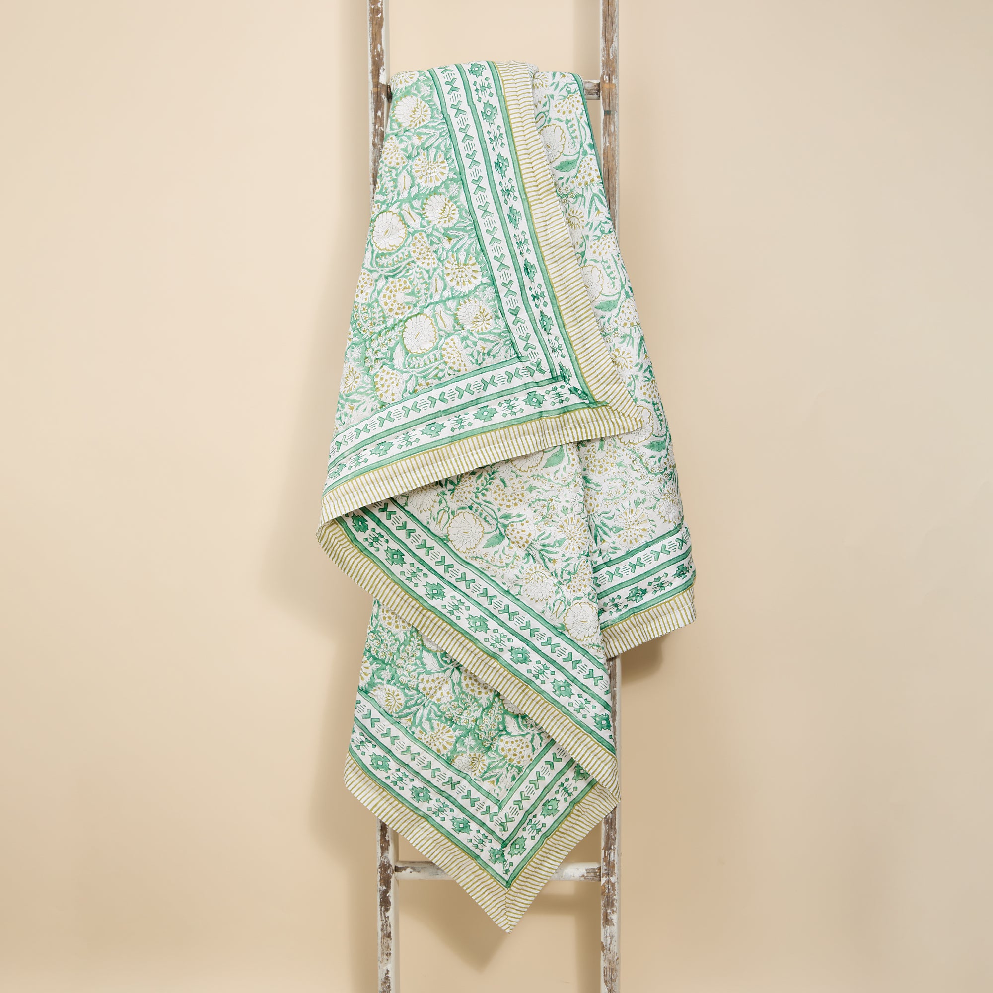 Reversible Green Garden Quilted Throw Blanket