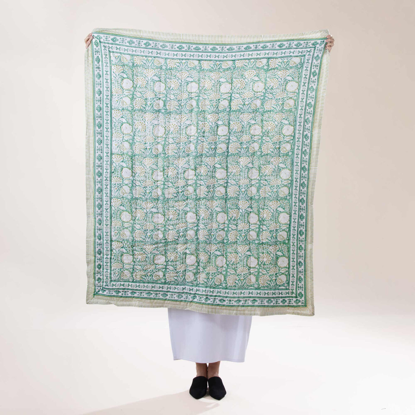 Reversible Green Garden Quilted Throw Blanket