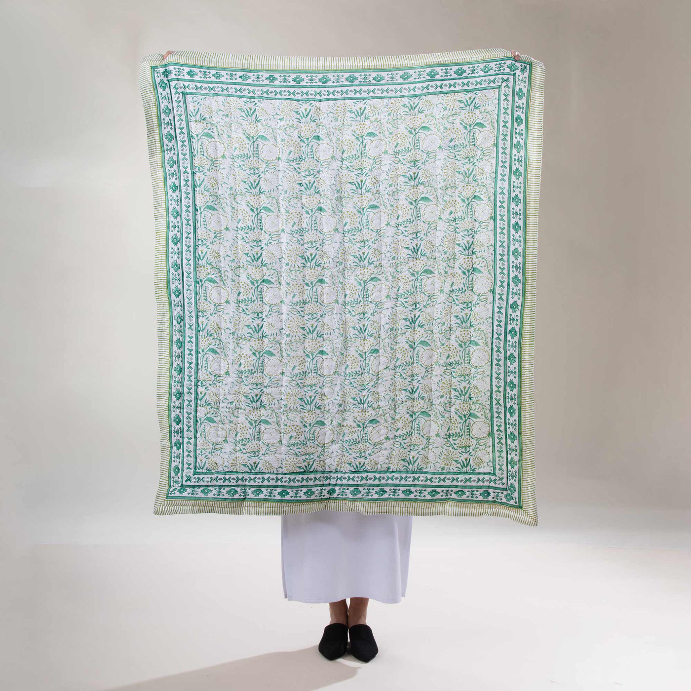 Reversible Green Garden Quilted Throw Blanket