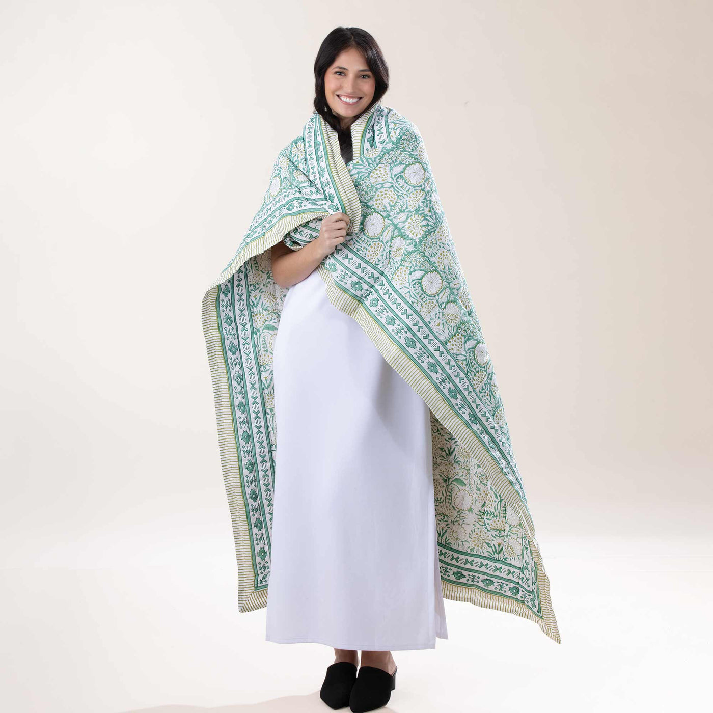 Reversible Green Garden Quilted Throw Blanket