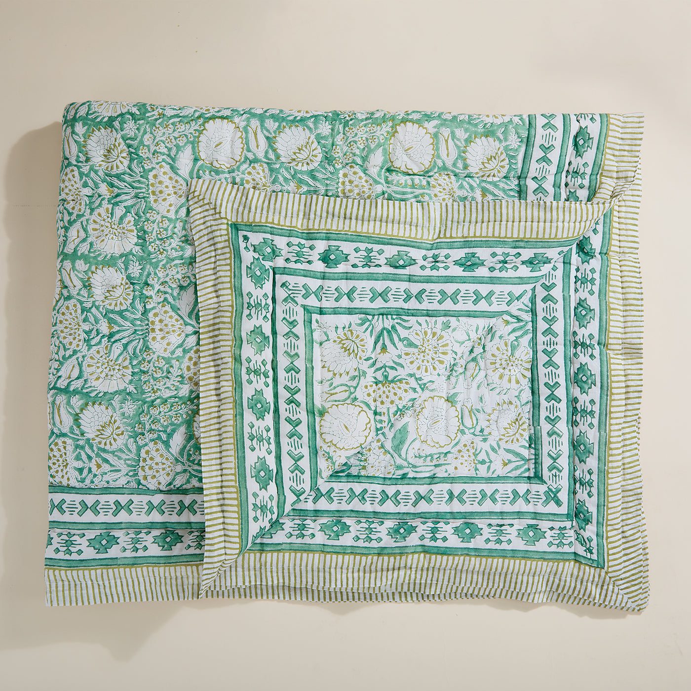 Reversible Green Garden Quilted Throw Blanket